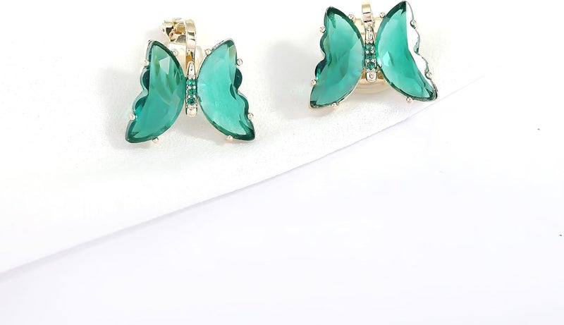YOQUCOL Butterfly Shape Crystal Clip On Earrings Non Pierced Golden Stud for Women - Image 3